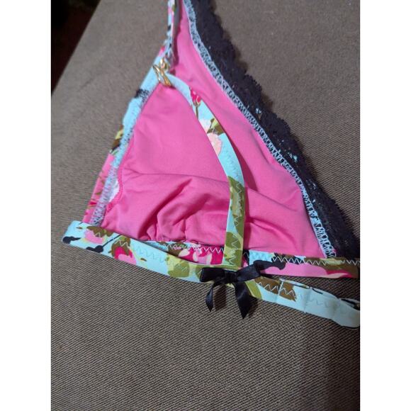 Betsey Johnson Gypsy Rose Bikini Top Vintage Y2K Turquoise Black Women M - Picture 9 of 9